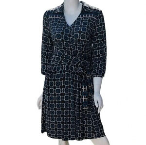 Talbots Petites Geometric Belted Dress Size 4 Blue/ Brown/ White/Turqouise